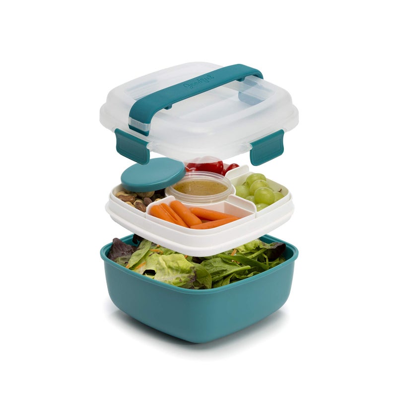 Goodful Stackable Lunch Box Container, Bento Style Food Storage with Removeable Compartments for Sandwich, Snacks, Toppings & Dressing, Leak-Proof and Made without BPA, 56-Ounce, Teal - Image 1
